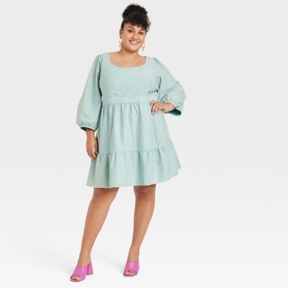Ava & Viv Green Balloon Sleeve Dress Size X